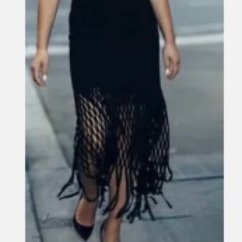 COPY - Dion Lee black laser cut skirt, fringe 2